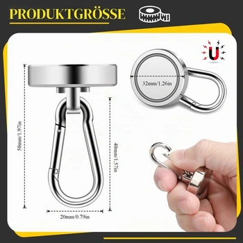 4 kusy magnetických háčků 32 mm, extra silné, magnetické háčky
