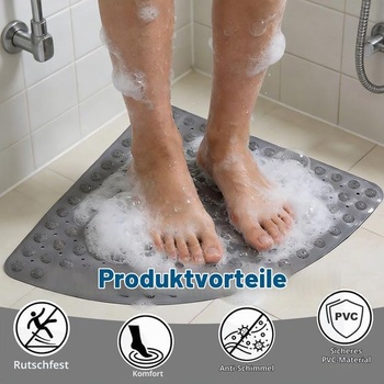 Protišmyková trojuholníková sprchová rohož, 65x65 cm, PVC protišmyková sprchová rohož s