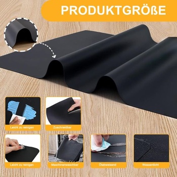 Velká silikonová podložka – 80×60 cm, protiskluzová podložka na tvoření, nehořlavý silikon, černá,