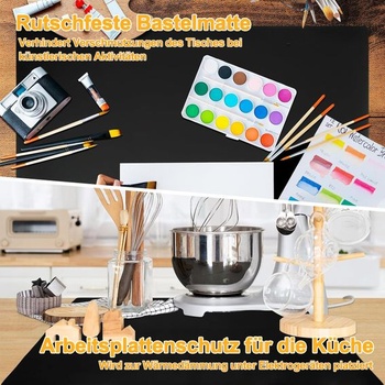 Velká silikonová podložka – 80×60 cm, protiskluzová podložka na tvoření, nehořlavý silikon, černá,