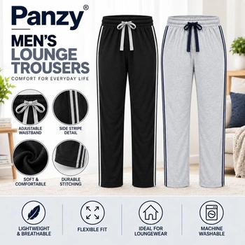 2 dlouhé pánské pyžamové kalhoty, volnočasové kalhoty, s knoflíky, 100% bavlna, velikost M,