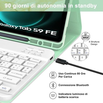 IVEOPPE Klávesnice a ochranné pouzdro pro Samsung Galaxy Tab S9 FE 10,9 palce 2023, Odnímatelná