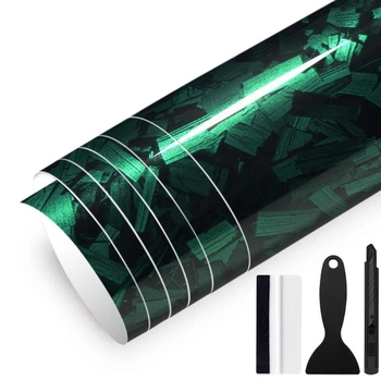 30cm x 150cm PET kovaná uhlíková fólia lesklá zelená so…