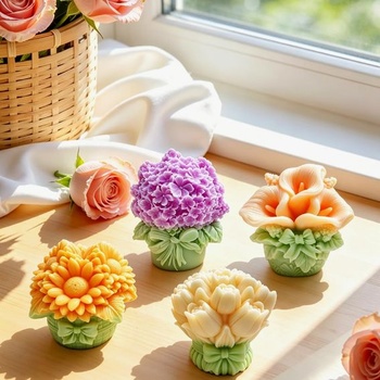 4 silikónové kvetinové formy na živicu, sviečky a mydlo - 3D sedmokráska a tulipán - darček k