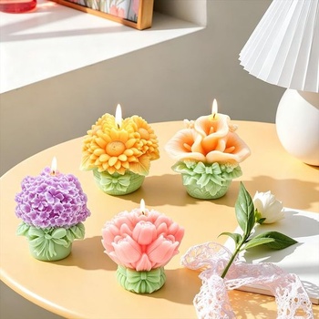 4 silikónové kvetinové formy na živicu, sviečky a mydlo - 3D sedmokráska a tulipán - darček k