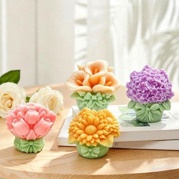 4 silikónové kvetinové formy na živicu, sviečky a mydlo - 3D sedmokráska a tulipán - darček k