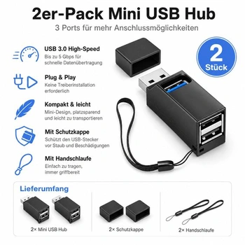 ERBO 3portový mini USB Hub, přenosný USB 3.0 rozbočovač, vysokorychlostní USB Hub adaptér, USB