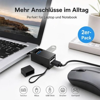 ERBO 3portový mini USB Hub, přenosný USB 3.0 rozbočovač, vysokorychlostní USB Hub adaptér, USB