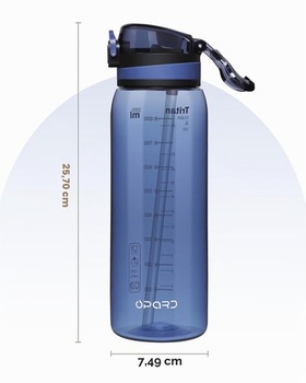 Fľaša na pitie Opard Peak 1000 ml so slamkou, bez BPA, nepriepustná fľaša s odklápacím viečkom, modrá