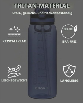Fľaša na pitie Opard Peak 1000 ml so slamkou, bez BPA, nepriepustná fľaša s odklápacím viečkom, modrá