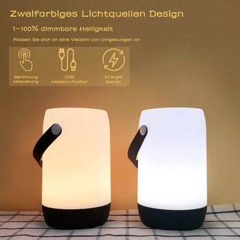 Dobíjecí venkovní lampa, přenosná stmívatelná LED stolní lampa, dotykové ovládání, noční lampa,