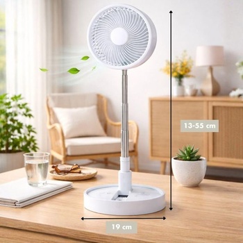 Mini stolný ventilátor - výškovo nastaviteľný 13-55 cm s USB a batériou, 4 rýchlosti - tichý mini