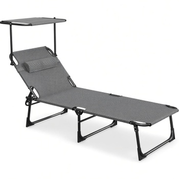 Skladacie ležadlo s tienidlom HW06317BG, nosnosť 100 kg, čierno / sivá