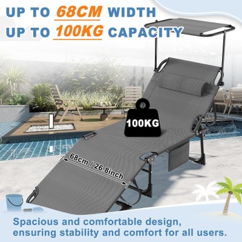 Skladacie ležadlo s tienidlom HW06317BG, nosnosť 100 kg, čierno / sivá
