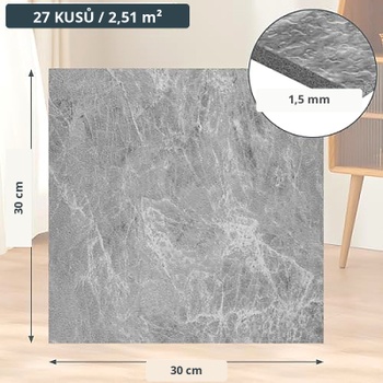 Samolepiace vinylové dlaždice JJ08828, 30 x 30 cm, 81ks, 7,5 m², sivá