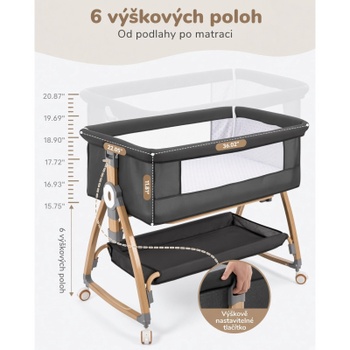 Detská postieľka BGBBC01,3v1, 91,5 x 56 x 83 cm, sivá