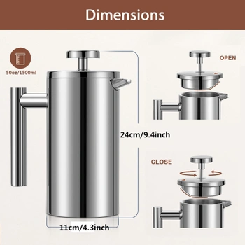 French press Wrobic 004S, 1500 ml