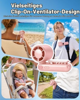 Přenosný ventilátor TUNISE, mini ruční ventilátor 3600 mAh, dobíjecí růžový