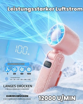 Prenosný ventilátor TUNISE, mini ručný ventilátor 3600 mAh, dobíjací ružový