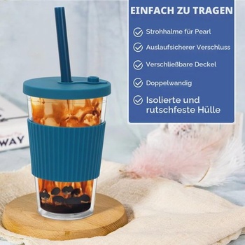 500ml kelímky na bublinkový čaj s brčkem, 2 ks opakovaně použitelných plastových kelímků, šedá +