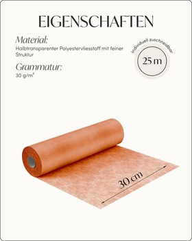 100% netkaný behúň z moselskej netkanej textílie, v terakotovej farbe (30 cm x 25 m), terakotový