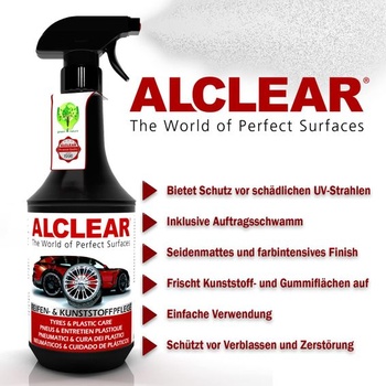 ALCLEAR 721RK Leštenie pneumatík 1000 ml s aplikačnou hubkou, saténový povrch, UV ochrana. ALCLEAR
