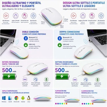Bezdrôtová myš Generico, dobíjacia, Bluetooth, 2,4 GHz, USB, duálny režim pre notebook, univerzálny,