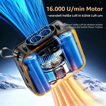 Prenosný ventilátor na bok, závesný ventilátor s kapacitou 6000 mAh a 150 rýchlosťami, dvojitým