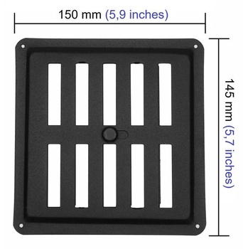 Štvorcová vetracia mriežka 150 x 150 mm, čierna RAL9005, pozinkovaná oceľ 150 x 150 mm čierna RAL9005