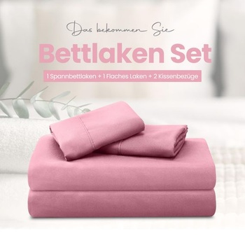 Utopia Bedding 4dielna sada prestieradiel, 150x200cm, ružová | 2 obliečky na vankúše 50x75cm
