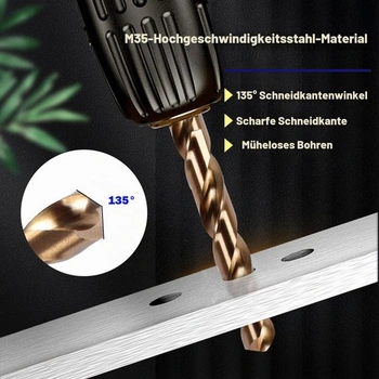 Sada kobaltových vrtáků, 10dílná, kovové vrtáky M35 HSS s šestihrannou stopkou (Ø 1,5–6,0 mm),