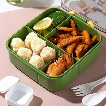 Detský obedový box YGCHEN so zvieracím vzorom, štvorcový obedový box so 4 priehradkami a nepriepustným