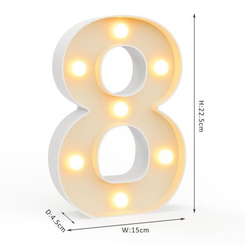 LED lampa s číslicami, osvetlené číslice 0 1 2 3 4 5 6 7 8 9, teplá a studená biela LED svietiaca