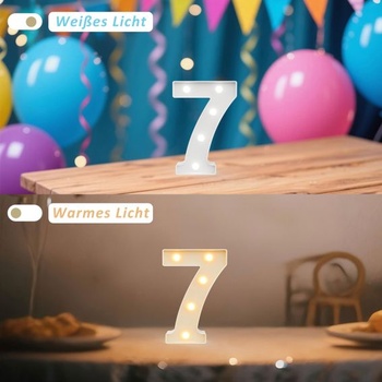 LED lampa s číslicami, osvetlené číslice 0 1 2 3 4 5 6 7 8 9, teplá a studená biela LED svietiaca