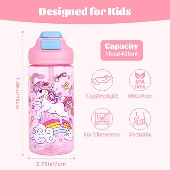 Detská fľaša na pitie decalsweet 480ml, tritánová fľaša na vodu bez BPA Unicorn Pink Unicorn 473ml