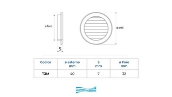 La Ventilazione T3M kulatá plastová mřížka, k instalaci, hnědá, vnější průměr 40 mm Průměr esterno