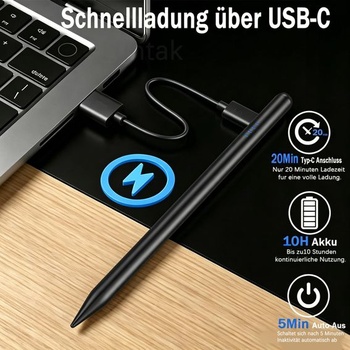 Stylus pre iPad Apple iPad 2018-2026 s rýchlym nabíjaním/odmietaním dlane, čierny