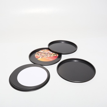 Súprava 4 plechov na pizzu Cozary, okrúhly plech na pizzu s priemerom 26 cm, nerezový plech na pečenie s