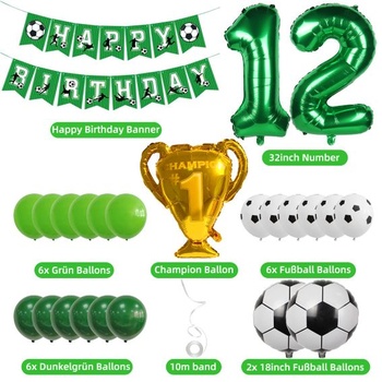 Futbalový balónik, 12. narodeniny, zelený balónik, 12-ročný chlapec, futbalová narodeninová dekorácia,
