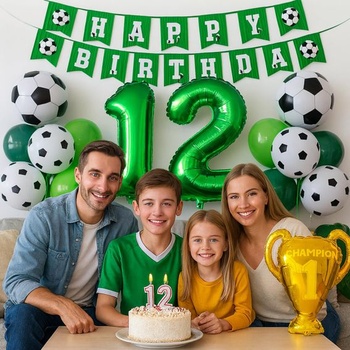 Futbalový balónik, 12. narodeniny, zelený balónik, 12-ročný chlapec, futbalová narodeninová dekorácia,