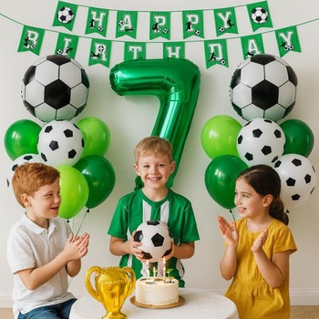 Futbalový balónik, 12. narodeniny, zelený balónik, 12-ročný chlapec, futbalová narodeninová dekorácia,