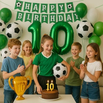 Futbalový balónik, 12. narodeniny, zelený balónik, 12-ročný chlapec, futbalová narodeninová dekorácia,