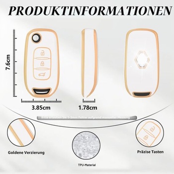 Pouzdro na klíče pro Renault Clio 5, Twingo 3, Megane 4, Trafic 3, bílo-zlaté, 3 tlačítka