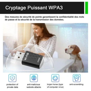 USB WiFi adaptér pre PC, AX900 Mbps USB WiFi 6 WLAN adaptér Dual Band 2.4G/5GHz, ovládače na CD