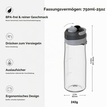 Láhev na pití Super Sparrow - Tritanová láhev na vodu - 750 ml - Bez BPA - Ideální sportovní láhev