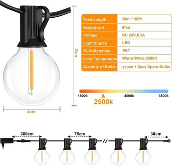 Stmívatelné LED venkovní řetězové světelné řetězy - 30M venkovní řetězové světelné řetězy, napájené