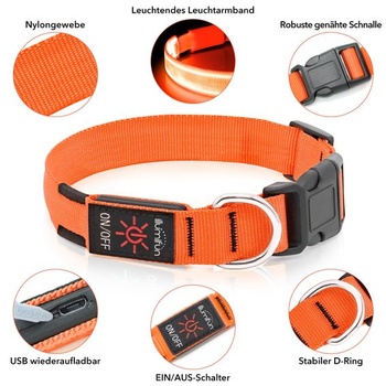 Illumifun dobíjací LED obojok pre psov, vodotesný svietivý obojok pre malých i veľkých psov, svetlá pre