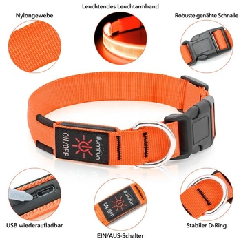Illumifun dobíjecí LED obojek pro psy, vodotěsný svítivý obojek pro malé i velké psy, světla pro