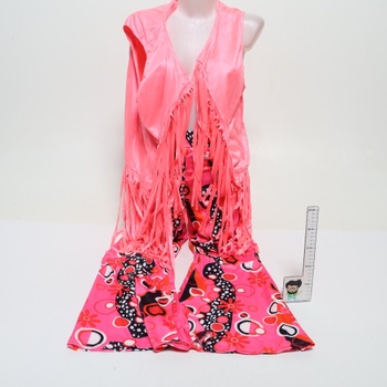 XonyiCos 6dielny hippie kostým 60. a 70. rokov, diskotéka, vesta so strapcami, boho nohavice so zvonovým