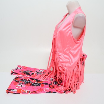 XonyiCos 6dielny hippie kostým 60. a 70. rokov, diskotéka, vesta so strapcami, boho nohavice so zvonovým